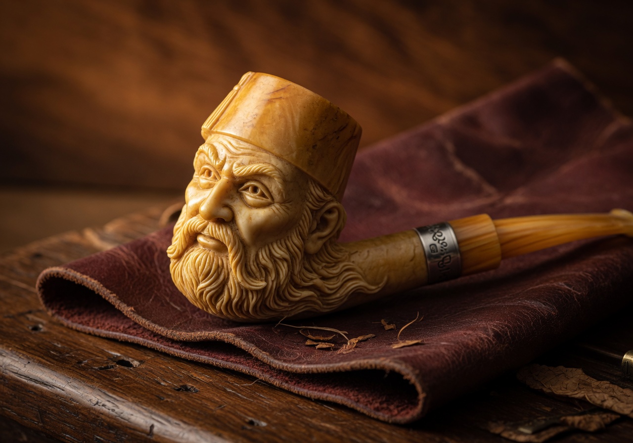 Hand carved meerschaum pipe with beautiful warm tones
